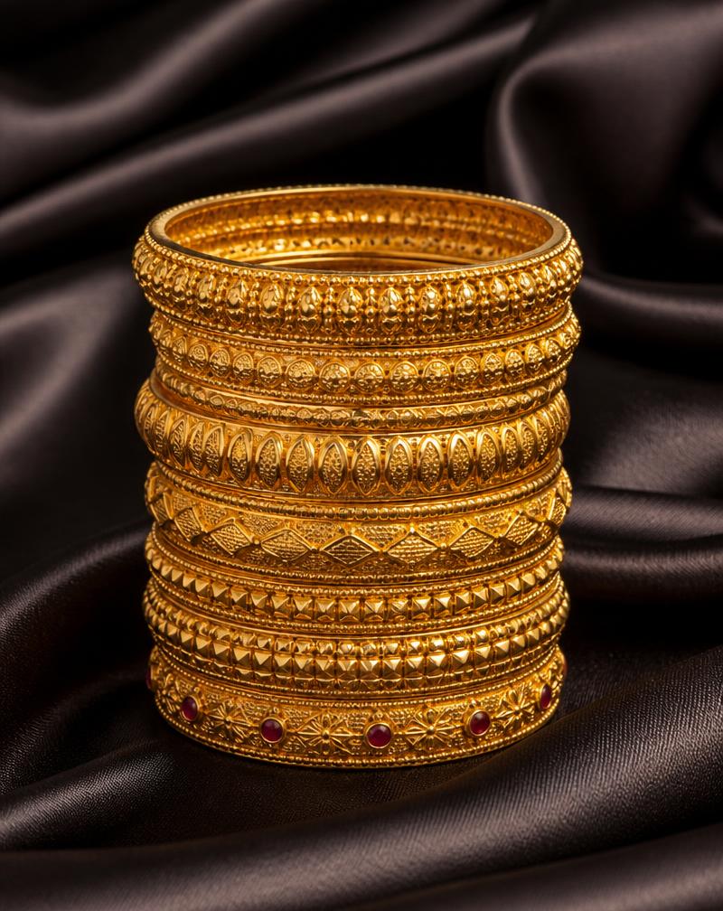 Traditional gold bangles collection at Al Jannat Jewellers, Abbottabad